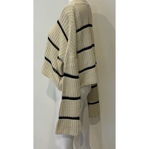 Womens Chunky Nautical  Cropped Lagenlook Striped Pullover Sweater L Ivory Black